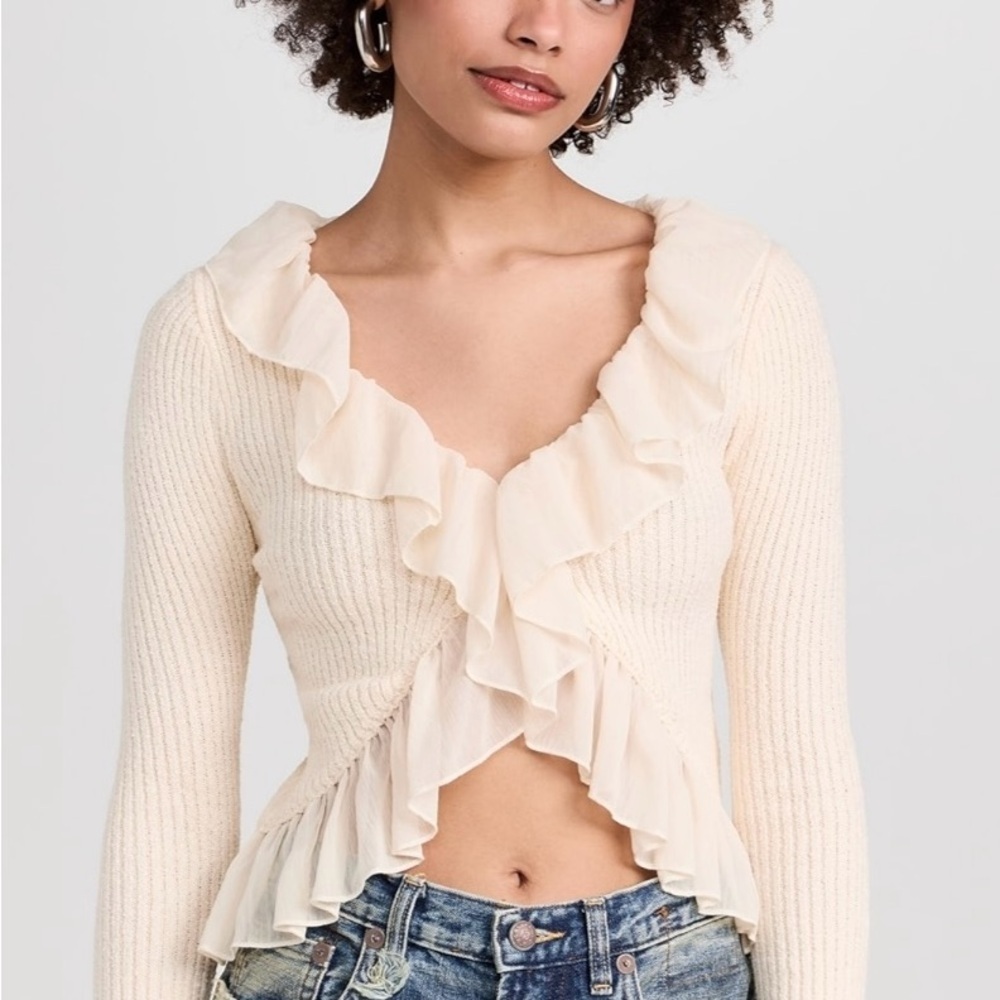 New Moon River Cream Ruffle Knit Top - Picture 2 of 8